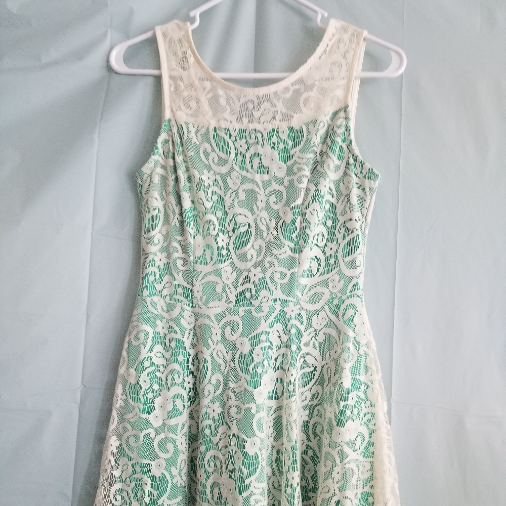 Blue with white lace dress